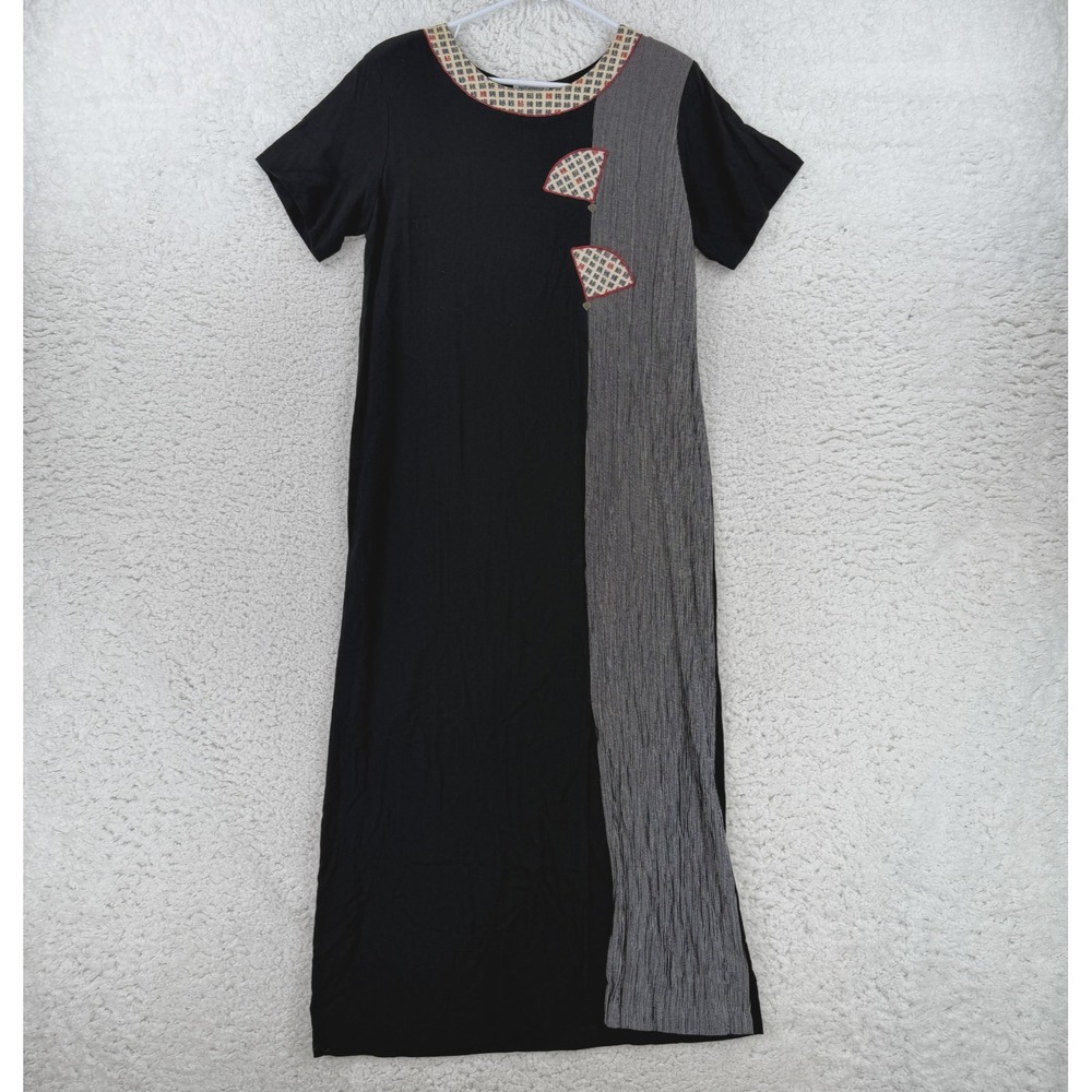 Vintage Naturally Yours Dress Womens Small Black Colorblock Maxi Shift Hawaii